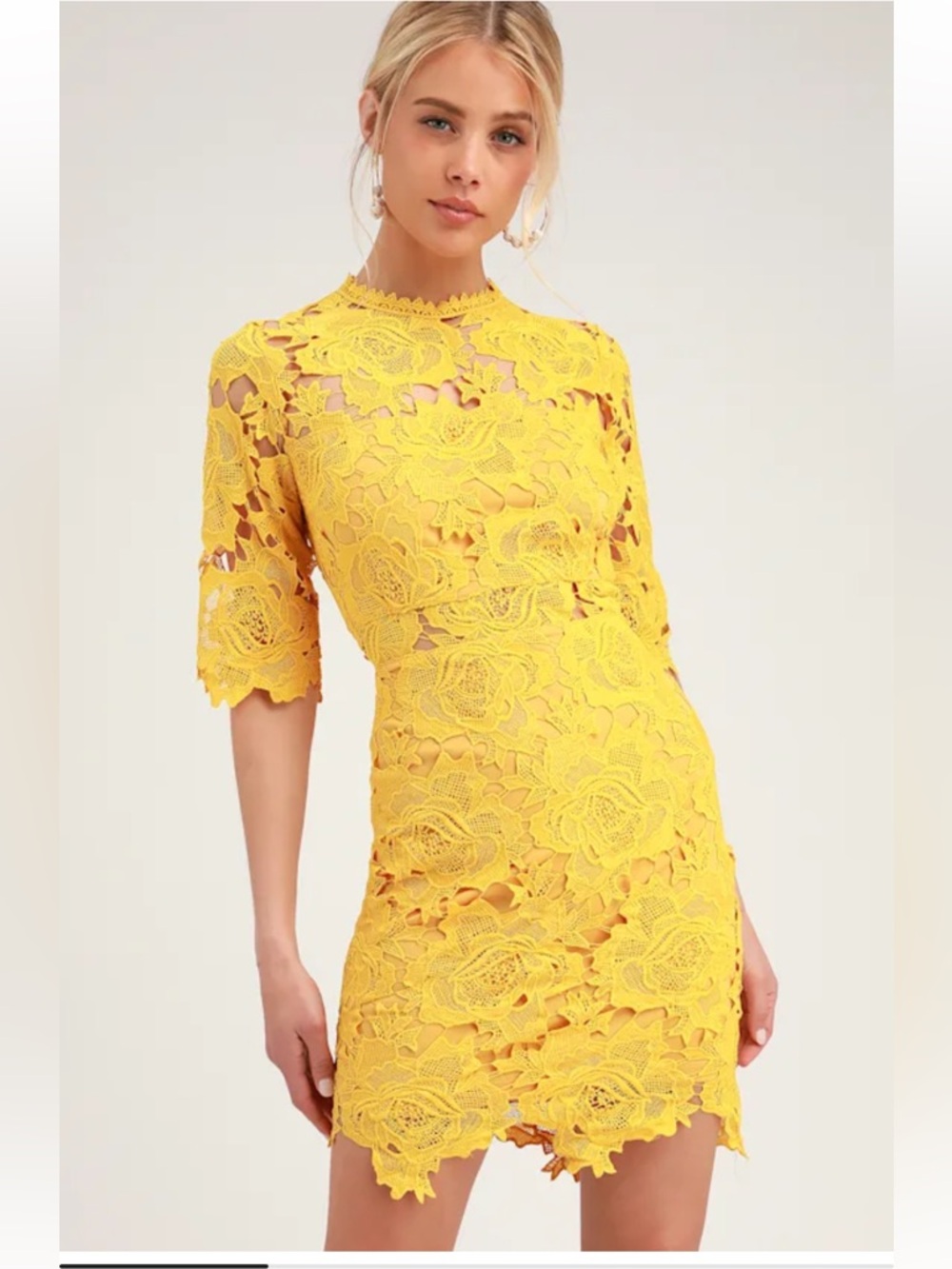 Lulu's Vibrant Yellow Lace Dress